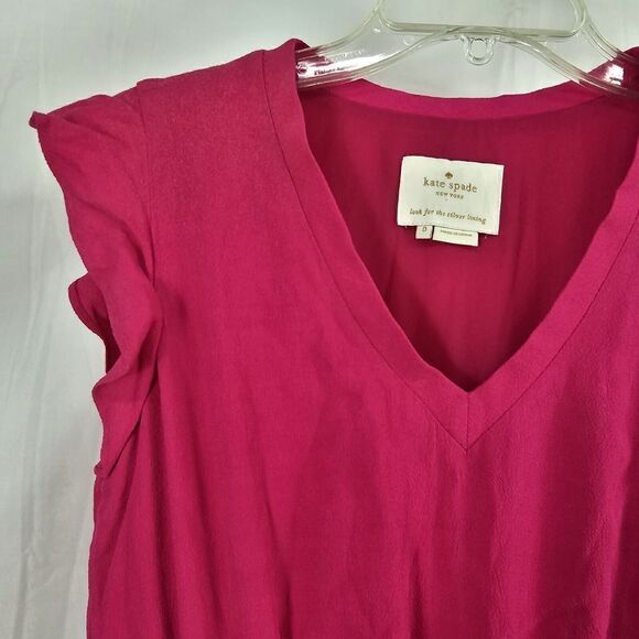 Kate Spade Fluid Crepe Frill Dress Bright Pink Size 0 - Picture 6 of 10